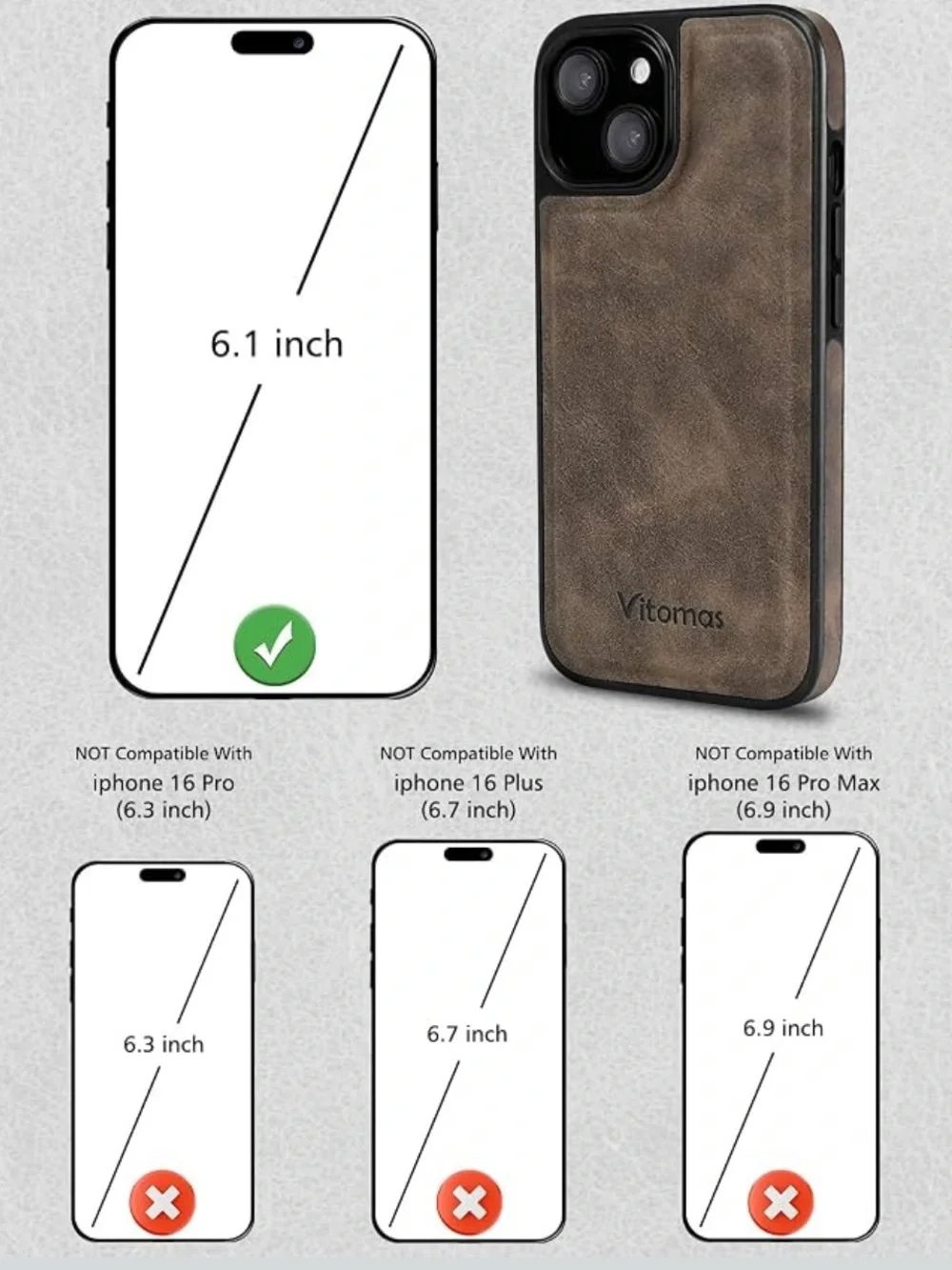 3/$20 - Vitomas Brown Leather Wallet Ring iPhone 15 Case
